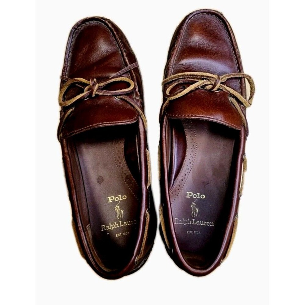 Polo Ralph Lauren Brown Leather Driving Shoes Moccasins Boat Loafers Men 9.5D - Picture 2 of 9